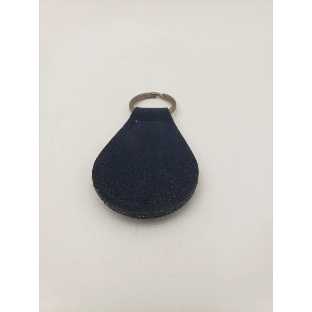 Vtg Chevrolet Vega Leather Keychain Key Fob Dark Blue Suede Teardrop Medallion